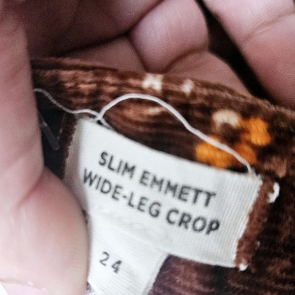Madewell Slim Emmett Wide Leg Cropped Floral Corduroy Zipper Choco Pants Sz 24 - Picture 7 of 13